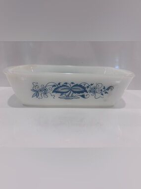 Vintage Glasbake Blue Grape Milk Glass Loaf Pan Refrigerator Dish 522-B